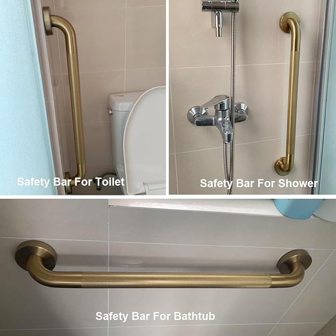 Shower Grab Bar for Bathroom, Anti-Slip Safety Grab Bar for Bathtub Toilet Staircase Stainless Steel Textured Grip Bath Handle Handrail for Elderly (Oil Bronze Gold, 40" L x 1 1/4" D)