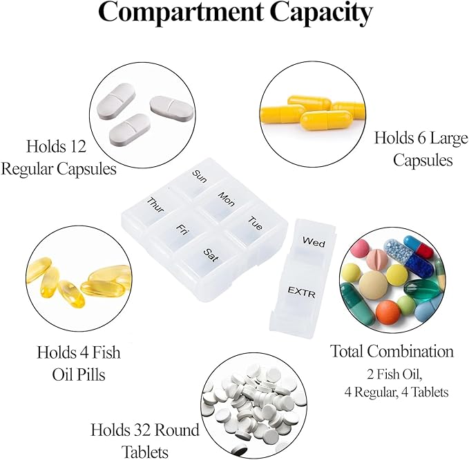 Weekly Pill Organizers Travel, Portable Pill Case with Removable Pill Sorter, Travel Pill Organizer 7 Day,Leather Vitamin Box, Pill Organizer Once a Day, Daily Pill Box Travel Case. (Pink)