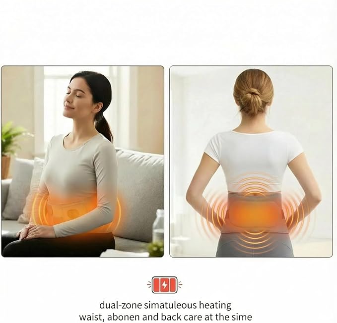 KOOTLEE Cordless Portable Heating Pad for Back Pain Relief, Wearable Heat Belt with Massager, 10000mAh Lower Back Heating Pad 63" with 3 Heat 3 Vibration for Cramps and Sciatica