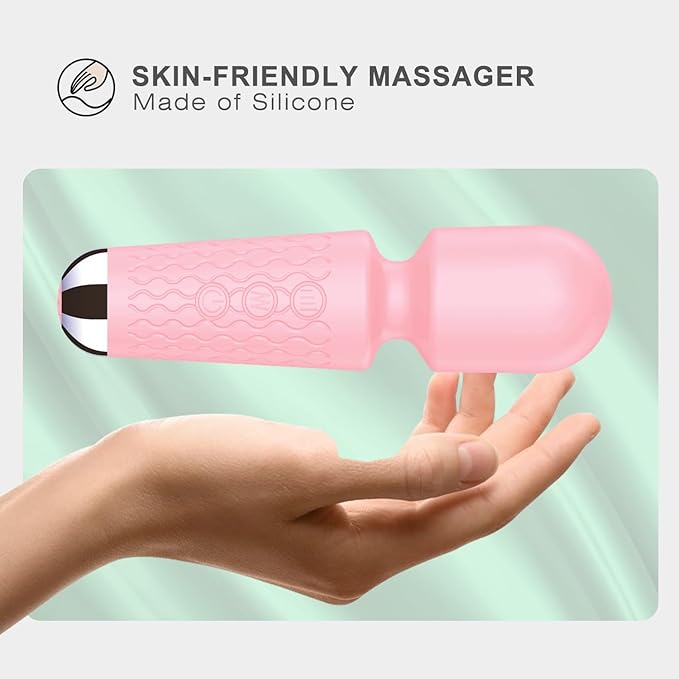 Personal Back Massager - Handheld Waterproof & Rechargeable Massager - 20 Speeds 8 Patterns Vibration Massage - Perfect for Travel Relaxation, Relieves Back, Legs Muscles (Pink)