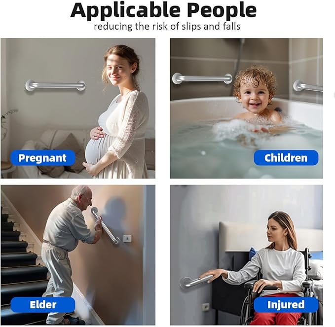 Metal Industrial Stairs Grab Wall Handrail Staircase Steps Indoor Exterior Outdoor Deck Hand Rail Safety Grab Bar Handle for Stairs Bars Wall Elderly Grab Frame Pipe (12 Inch 1 Pack Anti-Slip Silver)