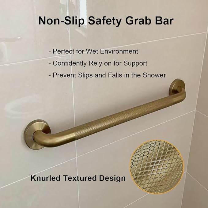 Shower Grab Bar for Bathroom, Anti-Slip Safety Grab Bar for Bathtub Toilet Staircase Stainless Steel Textured Grip Bath Handle Handrail for Elderly (Oil Bronze Gold, 40" L x 1 1/4" D)