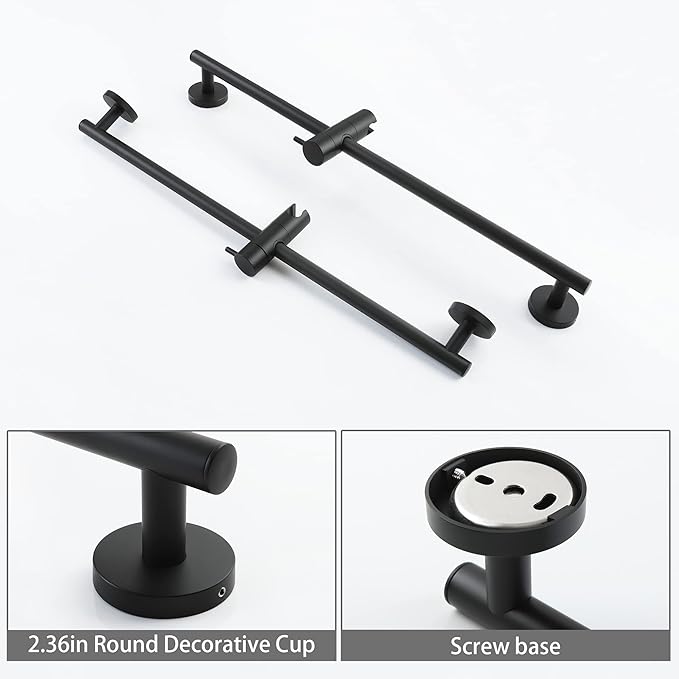 SKOWLL Shower Slide Bar with Height/Angle Adjustable Handheld Shower Holder Matte Black 26 Inch Shower Silde Bar No Drill, Wall Mount Stainless Steel Bathroom Shower Head Holder Bar