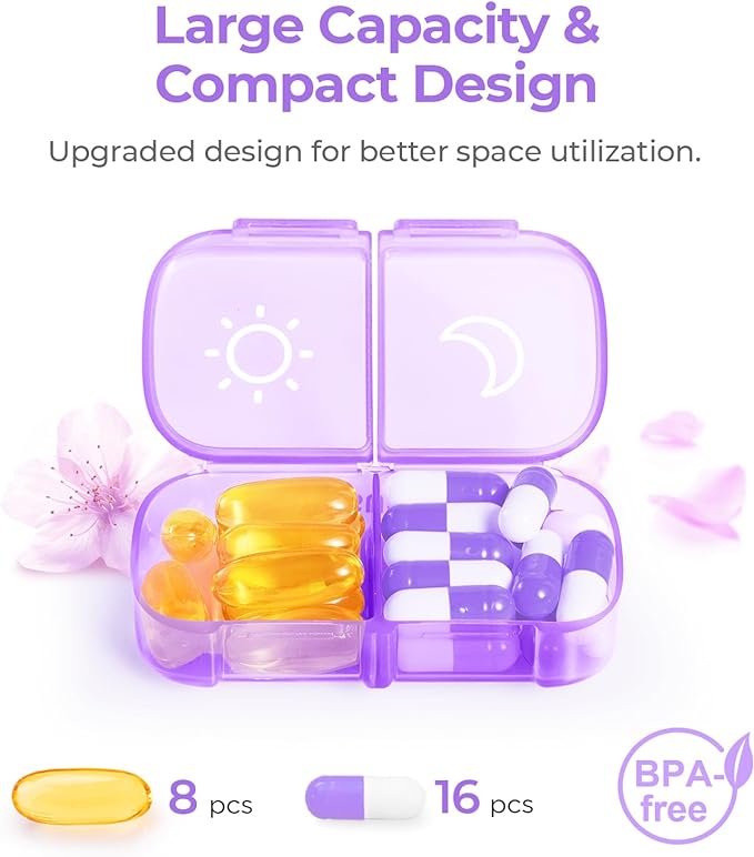 AUVON XL Weekly Pill Organizer 2 Times a Day, AM PM Pill Case with One-Side Large Opening for Easy to Use, Pill Box 7 Day Travel Medication Organizer for Medications, Vitamins, Fish Oils, Supplements