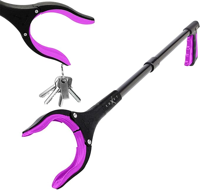 Grabber Reacher Tool - Long 32 Inch (Pink) Aluminum Foldable Pick Up Stick - Strong Grip Magnetic Tip for Store Shelves, Lightweight Trash Picker Claw Reacher Grabber Tool for Elderly - by Luxet