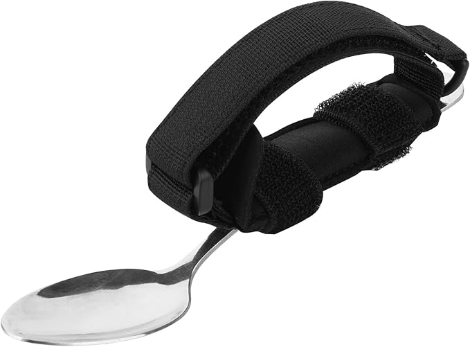 Beautyflier Spoon Fork Universal Cuff Utensil Adjustable Holder Strap for Holding Cutlery, Pens, Toothbrushes for Elderly or Individuals with Weak Grip (Black)