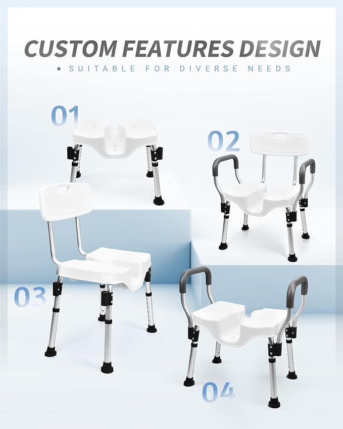 Sangohe Shower Chair - Shower Chairs for Inside Shower - U-Shape Seat Heavy Duty Shower Seat - Shower Chairs with Arms for Handicap - Wide Shower Seats for Elderly - Shower Chair for Bathtub, 796E