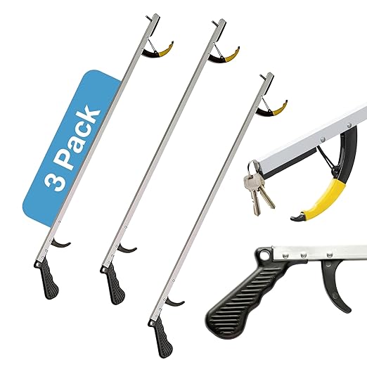 Sammons Preston Reacher with Super Strong Magnet, 32 Inch, Grabber Reacher Tool, Lightweight Trash Picker Grabber & Garden Nabber, Aluminum Picker Up Tool & Reaching Claw, Dressing Assist Tool, 3 Pack