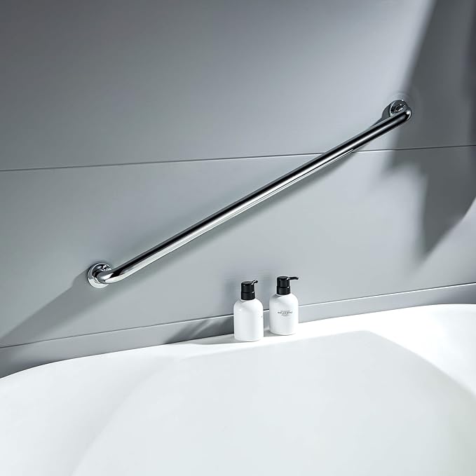 KIBI 36 Inch Stainless Steel Bathroom Safety Grab Bar | Curved Shaped Grab Bar for Bathtubs and Showers, Shower Safety Grab Bars for Seniors, Wall Mounted Anti-Slip Support (Chrome, KGB1036)