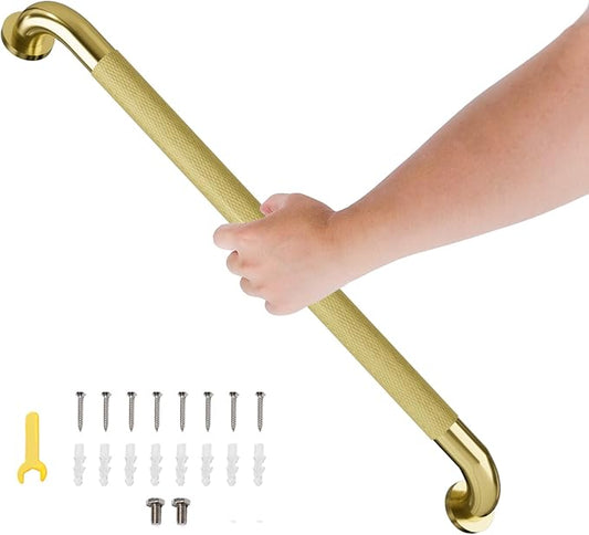 32 Inch Shower Grab Bar, Brushed Gold Bathroom Grab Bar Handle with Anti-Slip Knurled Grip, Stainless Steel Bath Balance Bar, 1.25" Diameter Bath Safety Bar Support for Seniors Elderly Pregnant