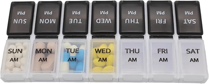 7 Day Weekly Pill AM PM Organizer, ShysTech Large Pill Case Pill Box for Pills/Vitamin/Supplements/Medication (Separable, Small Black/White)