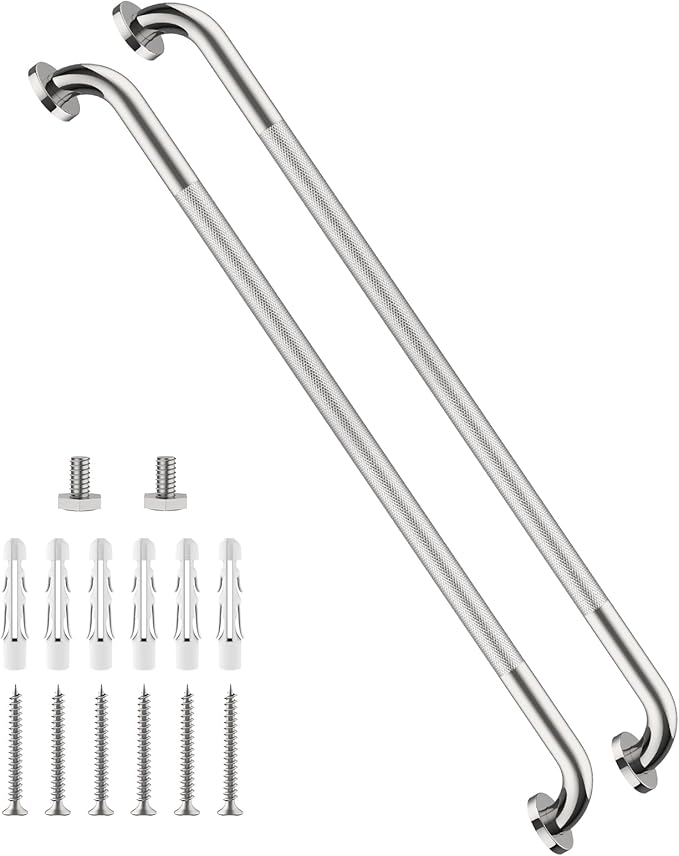 40 Inch Anti Slip Shower Grab Bar, 2 Pack Munzong Bathroom Grab Bar for Showers, Brushed Nickel Knurled Handicap Balance Bar,Safety Hand Rail Support Elderly Senior Assist Bath Handle