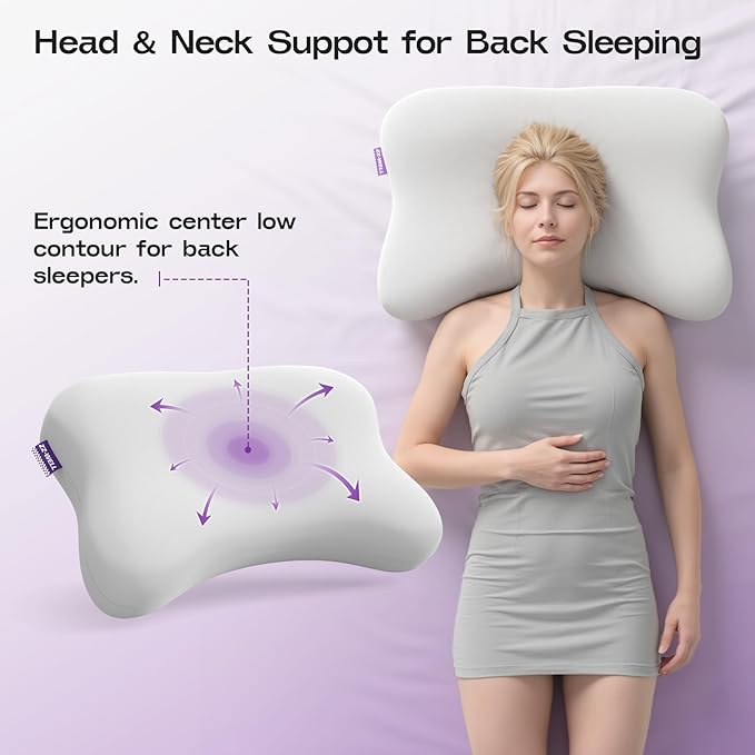 ZZ-WELL Side Sleeper Pillows - Patented Cervical Neck Pillow for Sleeping with Cooling & Removable Cover- High Loft Heavy Density Memory Foam Pillow for Side Back Sleepers (Light Grey)