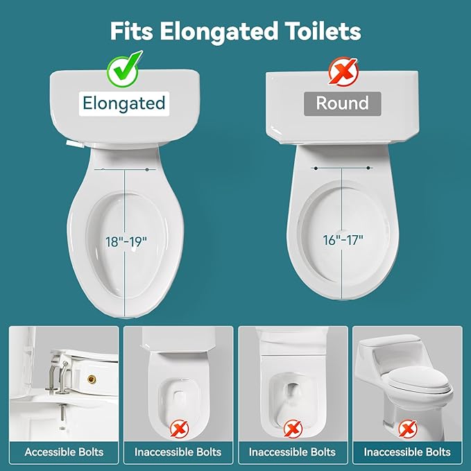 Clirass 3" Raised Toilet Seat with Bidet - Non-Electric Bidet with Dual Nozzles - Elevated Toilet Risers for Seniors & Limited Mobility - Easy Install & Clean (Elongated)