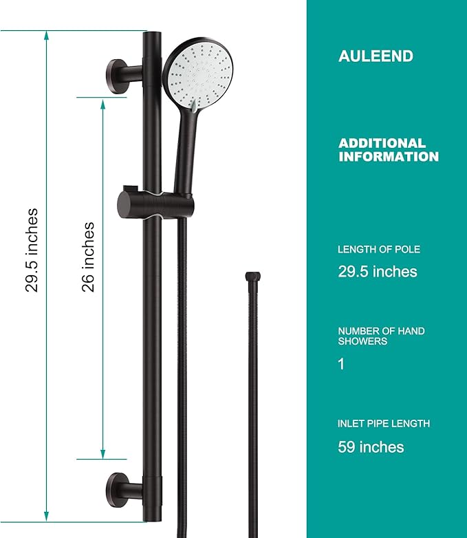 Shower Slide Bar Handheld Shower Head with Hose, 5-Function Hand Shower with Wall Mount，shower slide bar,adjustable height shower head (A-round, ORB)