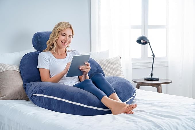 INSEN Reading Pillow, Back Pillow for Sitting in Bed for Reading, Nurse & Relax, Reading Pillow for Adults, Moms & Kids, Sit Up Pillow for Bed, Navy Blue
