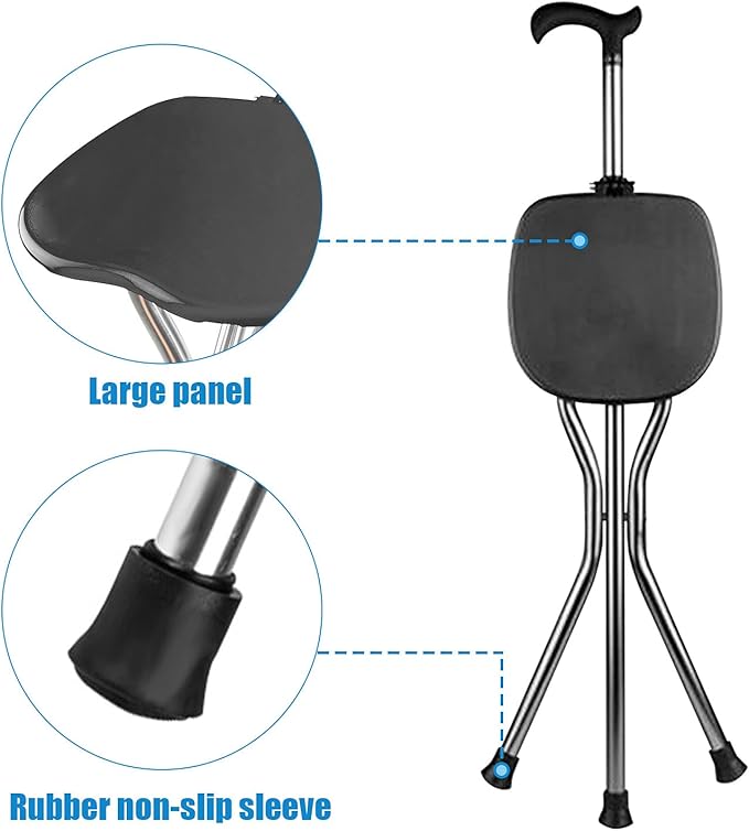 Yayayo Hold 440 lbs Folding Canes with Seat Walking Stick Height Adjustment Cane Seat Capacity Frosted Handle with Magnetic Therapy Stone Crutches Stool