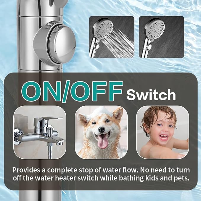 DOILIESE Handheld Shower Head with 79" Extra Long Hose 7 Modes High Pressure Shower Head with On Off Switch Button and Powerful Wash Modes for Pets Bath, Chrome