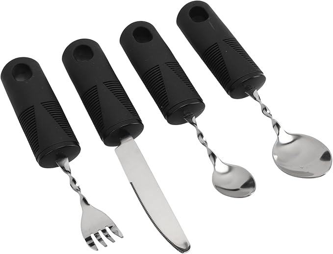 Parkinson's Weighted Utensil Set, Ergonomic Hand Tremor Spoon Fork Knife, Adaptive Silverware for Arthritis Aid, Easy Grip Eating Tools for Seniors