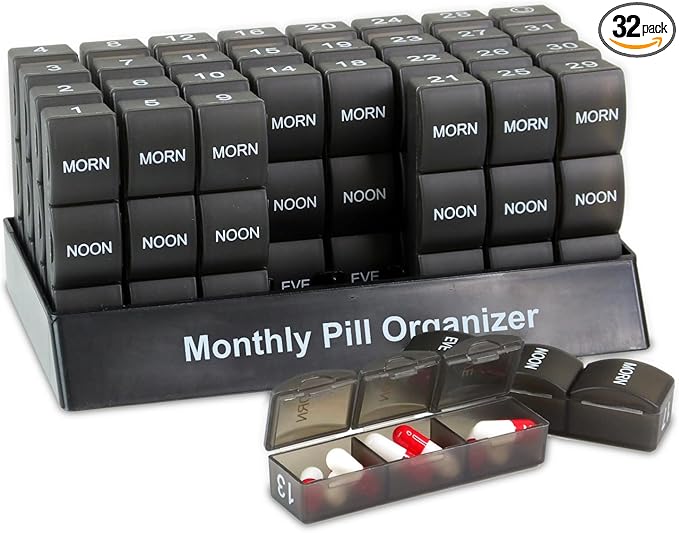Deke Home - Monthly Pill Organizer 3 Times a Day, 30 Day Pill Box with AM PM Compartments, Large Monthly Medicine Organizer for Vitamins, Supplements & Medication, Travel-Friendly Pill Case, BPA Free