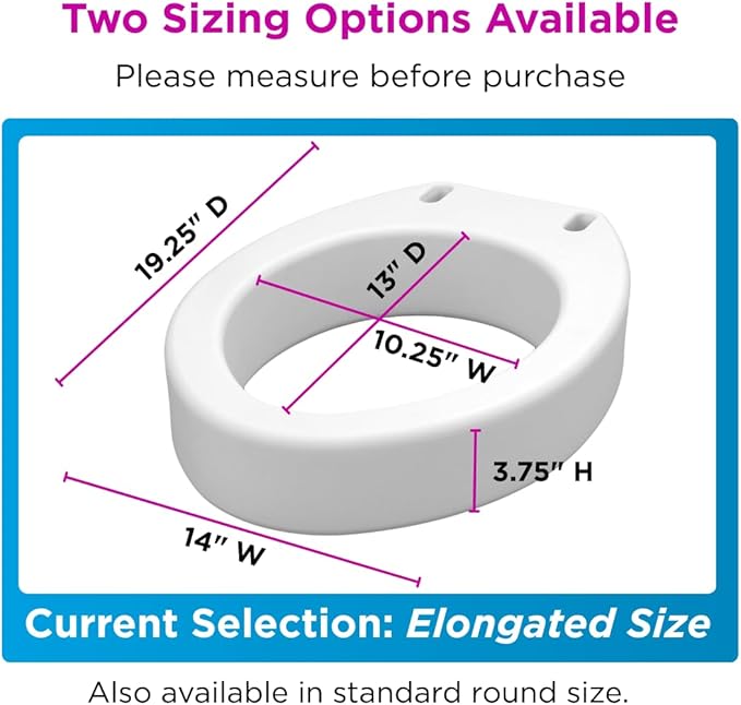 NOVA Raised Toilet Seat for Seniors & Post-Surgery Recovery – Elongated Bolt-On Under-Seat Design Uses Existing Toilet Seat & Lid, 3.5” Elevation, 300 lb Capacity, Durable Plastic, Easy Install