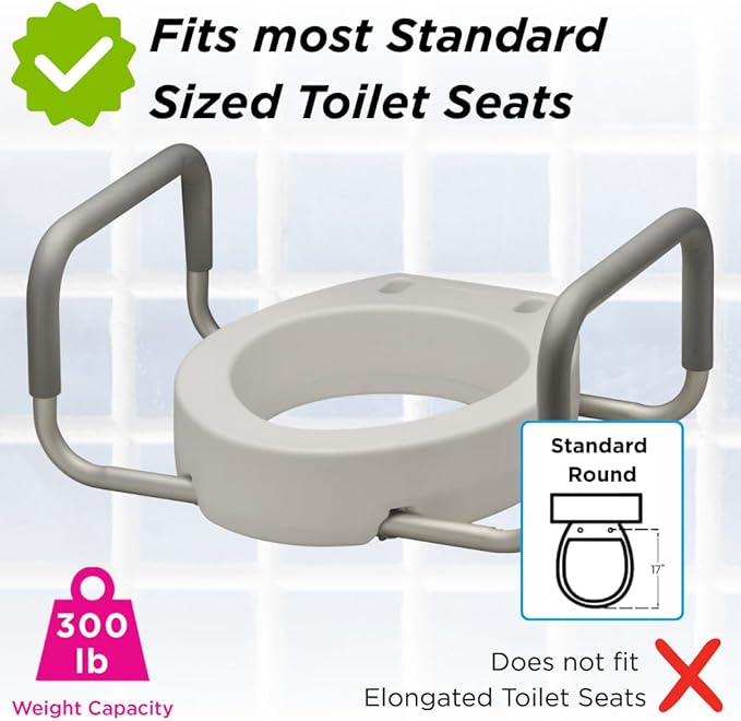 NOVA Raised Toilet Seat with Handles for Seniors – Standard Toilet Riser with Safety Grab Bars, Elevated Toilet Seat for Elderly, Disabled & Post-Surgery Support - Standard Toilet