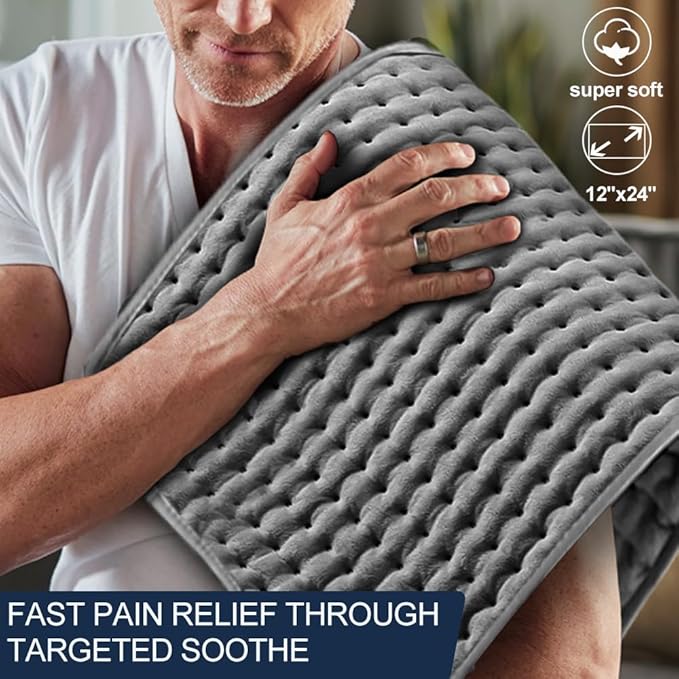 Heating Pad for Back Pain & Period Cramps Relief, 9 Heat Settings Electric Heating Pad for Neck & Shoulder, Auto Shut Off, Soft Machine Wash Fabric, Gifts for Mom, Women, 12''x24'', Gray