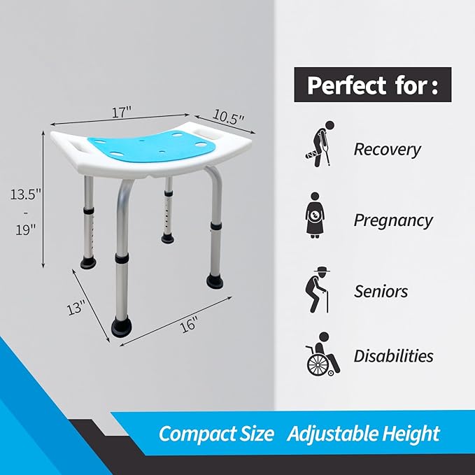 Bcareself Narrow Bathtub Shower Seat for Inside Shower Bath Stool with Arms Shower Stool Shower Chairs for Seniors Elderly Disabled Handicap Height Adjustable Tool-Free Assembly 300lbs, White