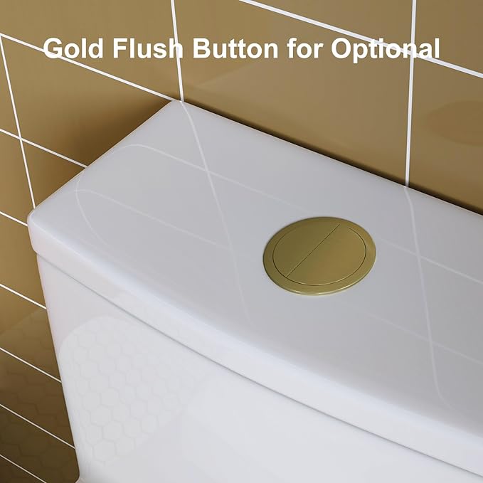 HOROW T0338WG One Piece Toilet with Gold Button, Elongated Toilet with Comfort Seat Height, ADA Chair Height 17.3", Dual Flush 0.8/1.28 GPF, Standard White Toilet Bowl, Gold Tank Button