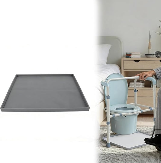 Bedside Commode Mat for Seniors & Adults | Non-Slip, Waterproof Commode Toilet Pad with Raised Edge | Reusable Silicone Potty Chair Mat for Portable Bedside Toilet Commode (Gray, Large 23.6"x19.7")