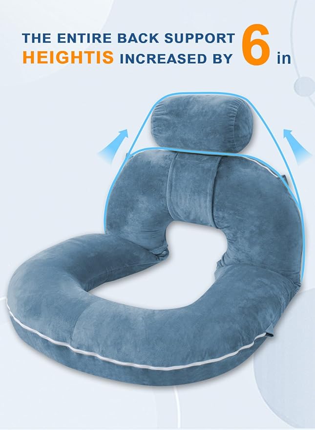 INSEN Reading Pillow, Back Pillow for Sitting in Bed for Reading, Nurse & Relax, Reading Pillow for Adults, Moms & Kids, Sit Up Pillow for Bed, Upgrade, Blue