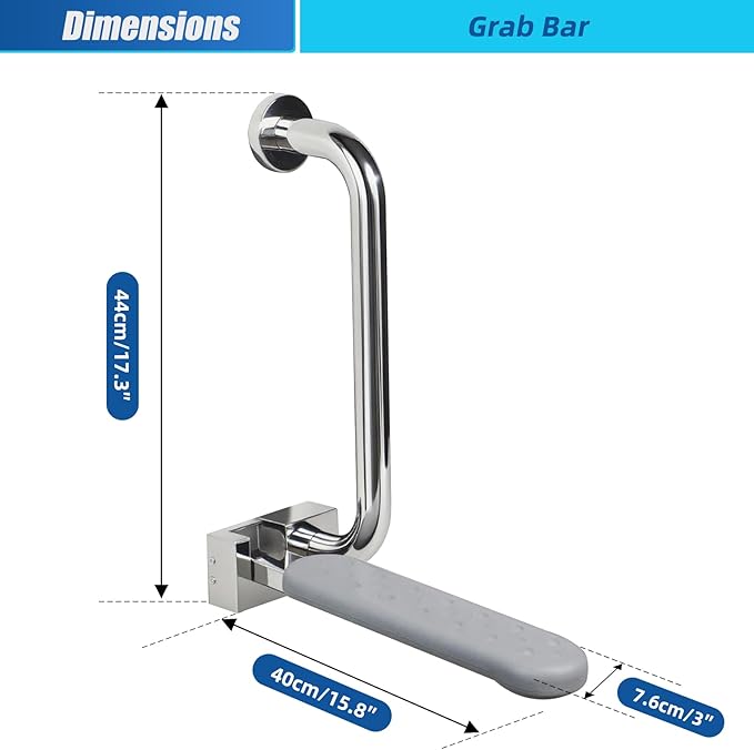 Ceardear Flip Up Toilet Grab Bar for Elderly - 300lb Heavy Duty Stainless Steel Bathroom Safety Rail - 3 Inch Wide Armrest, Foldable Wall Mounted Design for Seniors & Handicap
