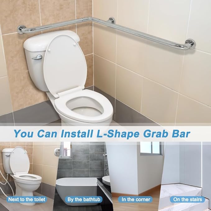 Shower Grab Bar for Seniors Toilet Safety Grab Bars L Shaped Bathroom Hand Rails Wall Mount 24 Inch x 36 Inch Grab Bar for Bathroom Bathtub Handicap Safety Grab Bar Stainless Steel Angle Bar