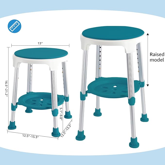 Shower Stool Chair for Inside Shower, Upgrade Small Corner Plastic Stool for Seniors Adult, 360° Swivel Shower Stool Seat for Bathroom, 6-Level Adjustable Height Bath Chair Stools with Shelf