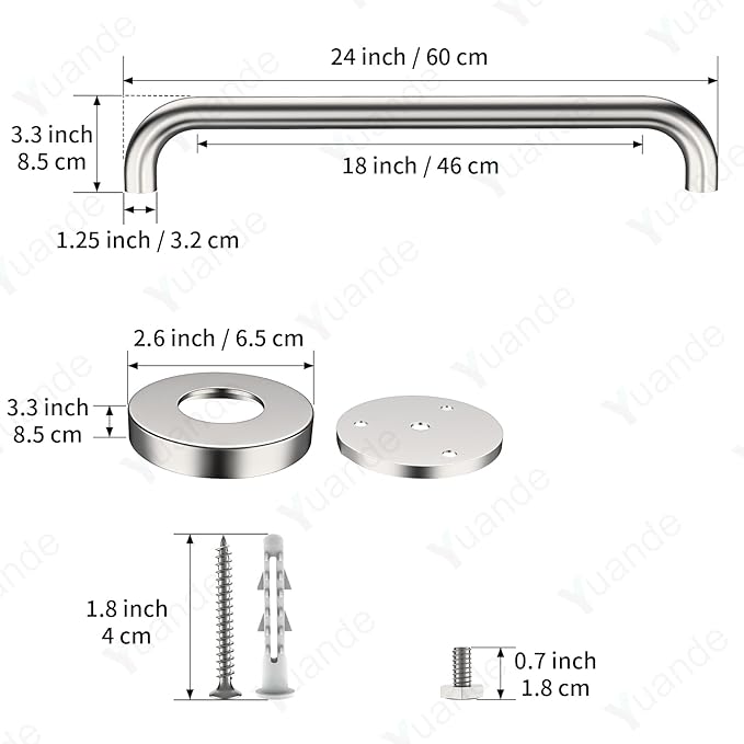 4 Pack 24 Inch Shower Grab Bars, YuanDe Brushed Nickel Stainless Steel Bathroom Wall Grab Bar Handle, Shower Balance Bar, Safety Hand Rail Support, Handicap Elderly Senior Bath Grab Handle(1.25" Tube)