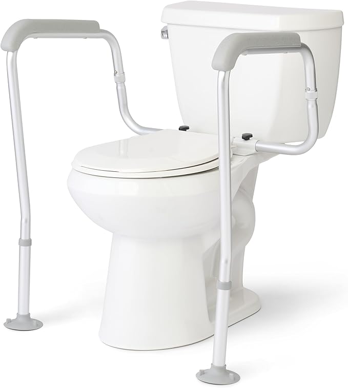Medline Toilet Safety Rail with Suction Cup Tips, Aluminum Frame, Secure Mount for Toilet Support, Comfortable Armrests, Adjustable Height, Easy to Clean, Bathroom Aid for Adults and Seniors, 1 Count
