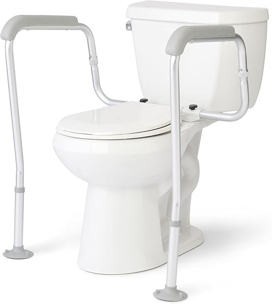 Medline Toilet Safety Rail with Suction Cup Tips, Aluminum Frame, Secure Mount for Toilet Support, Comfortable Armrests, Adjustable Height, Easy to Clean, Bathroom Aid for Adults and Seniors, 1 Count
