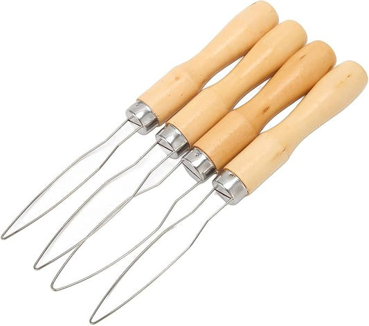 ZJchao Button Hook for Seniors, Button Hook Tool 4Pcs Wooden Handle Stainless Steel Wire Semi Flexible Assist Tool with Comfort Grip Handle for Elderly