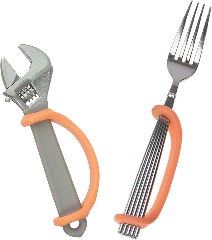 EazyHold Orange Silicone Hand Grip Aid, U Cuff, Utensils Holder, Self Feeding Daily Living Aid, Assistive Device for OC Therapy, Special Needs, Cerebral Palsy, ALS, Rehab Patient Equipment 2-Pack 5"
