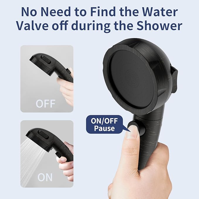 HANLIAN High Pressure Shower Head with Pause Button, 3 Spray Modes Shower Head for RV Camper, Water Saving On Off Shower, Handheld Shower Head with Hose and Holder (Oil-Rubbed Bronze)