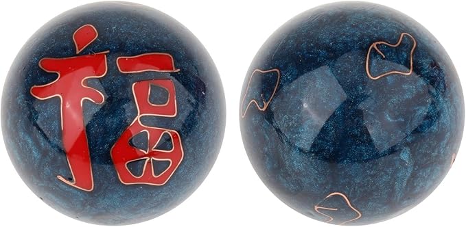 2 Pieces Hand Massage Balls, Chinese Exercise Handballs with Storage Box, Compact Relaxation, Chinese Baoding Balls, for Kids Seniors, Fu Word Blue