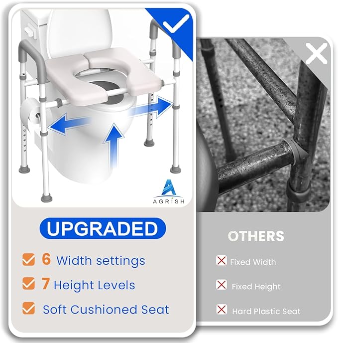 Toilet Seat Risers for Seniors, Raised Toilet Seat with Handles, Adjustable Width & Height Toilet Riser, 400lb Handicap Elevated Toilet Seat for Elderly, Disabled, Fits Any Toilet