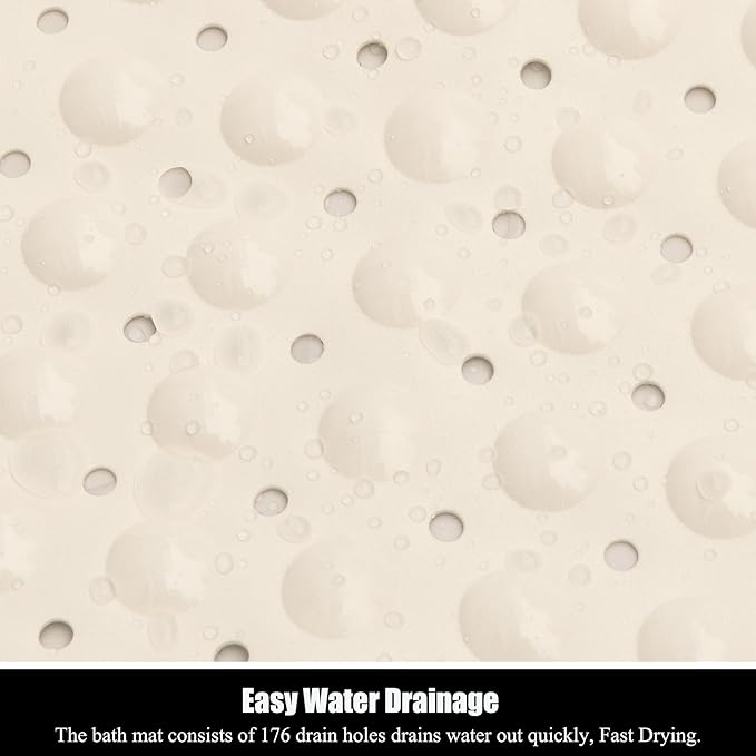 Bathtub and Shower Mats, Extra Long Non-Slip Bath Mat 39 x 16 Inch, Machine Washable Bath Tub Mat with Suction Cups & Drain Holes for Bathroom, Beige