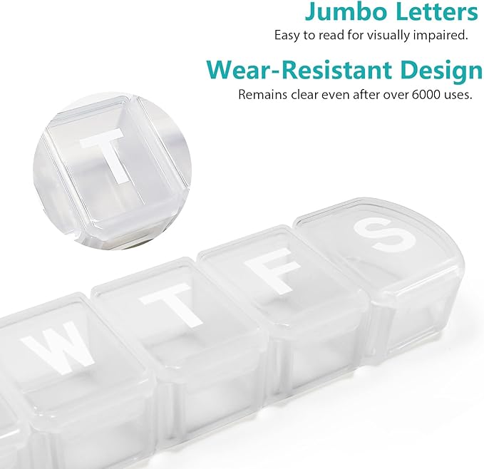 Extra Large Weekly Pill Box Organizer 7 Day, MOLN HYMY 1 Week Jumbo Pill Dispenser Case One Time a Day, Daily Med Container to Hold Vitamin and Supplement (White)