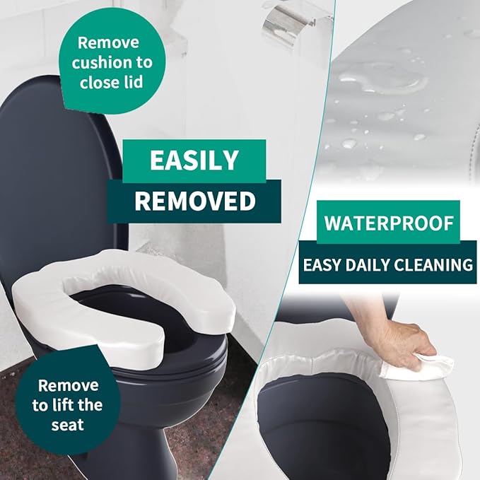 Toilet Seat Riser for Elderly, 2 Inches Elevated Toilet Seat Cushion for Seniors, Universal Fit – Raised Toilet Seat Pad, High-Density Foam, Fits Standard & Elongated Toilets, Waterproof Cover