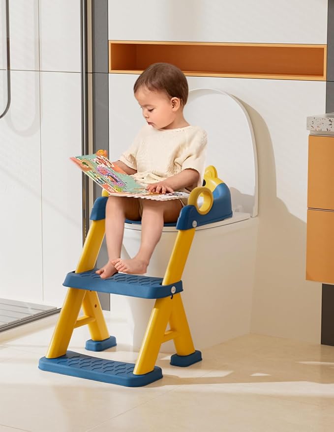 Potty Training Seat, Toddler Toilet Seat With Steps, 2 In 1 Toddler Potty Training Toilet With Splash Guard, Anti-Slip Step Stool Soft Mat, Adjust High Potty Seats For Toddlers Kids Boys Girls