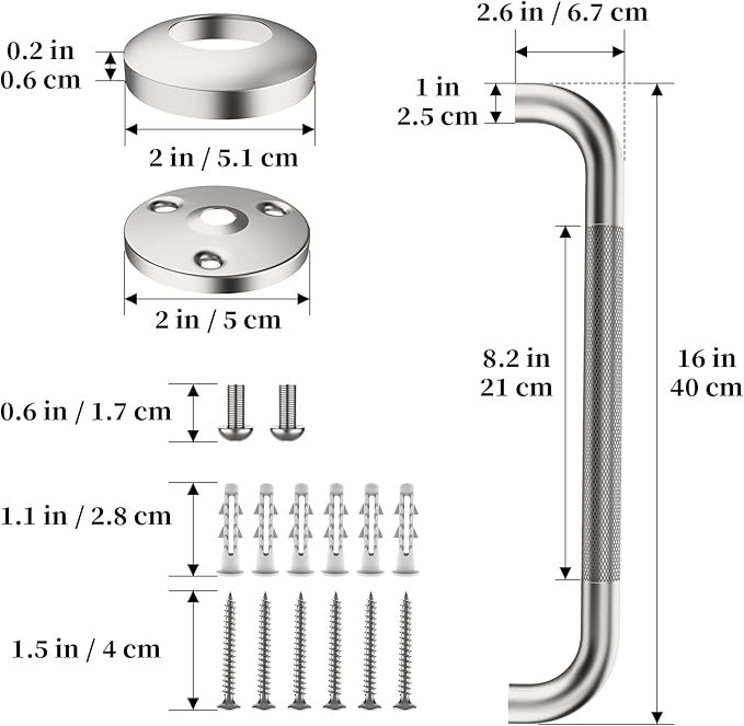 Shower Grab Bar 16 Inch, iHansee Brushed Nickel Bathroom Grab Bar w/Anti-Slip Knurled Grip, Stainless Steel Bath Safety Bars Support Handrail for Senior Elderly, Toilet Bathtub Balance Handle for Wall