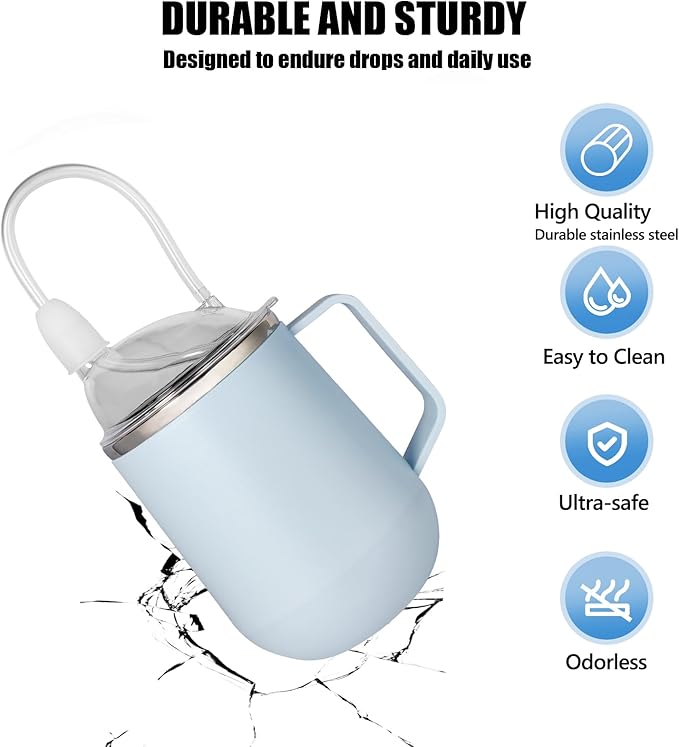 Adult Sippy Sup for Elderly 14oz Stainless Steel Spill Proof Cup with Straw, 3 in 1 Elderly Sippy Cup with Lid, Suitable for Seniors Disabled Patients Limited Mobility