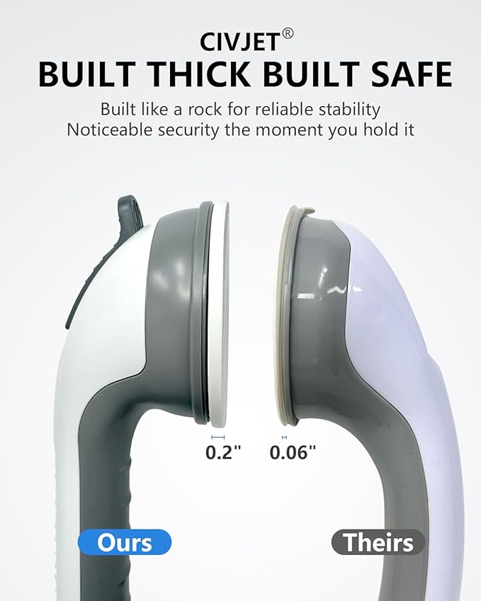 Shower Handles for Elderly Suction 2 Pack Grab Bars for Bathtubs and Showers, bar Safety 500 lbs Walls Handicap Heavy Duty Holder Hooks to Lift Large Tile Glass Suction Cups Tool Chair