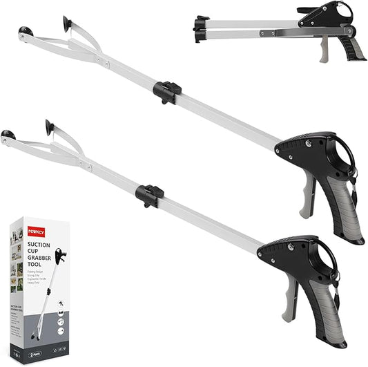 32" Grabber Reacher Tool, 2-Pack Foldable Reacher Grabber with Suction Cup Grip, Heavy Duty Pick Up Tool Grabbers for Seniors, Trash Picker Upper Grabber for Indoor & Outdoor Use